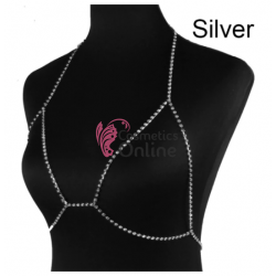 Accesoriu de bust Luxury BLX002 din metal cu strasuri pentru rochii elegante, costum de baie - Argintiu